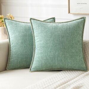 Mint Green Chenille Throw Pillow Covers Euro Shams 20x20”-Pack of 2